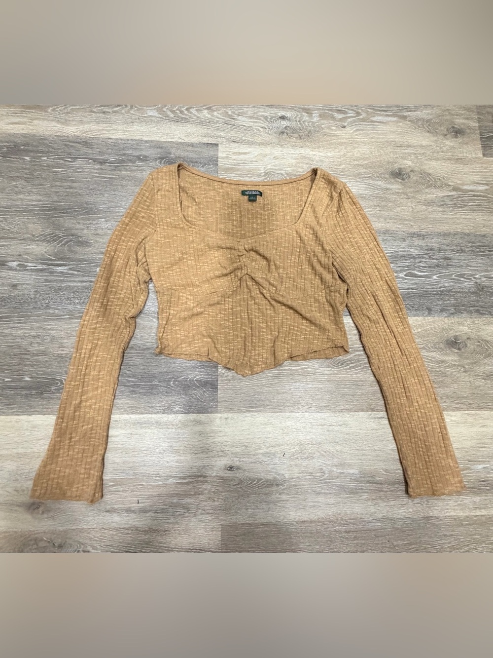 Wild Fable Women’s Tan Solid Knit Square Neck Ruched Cropped Top
